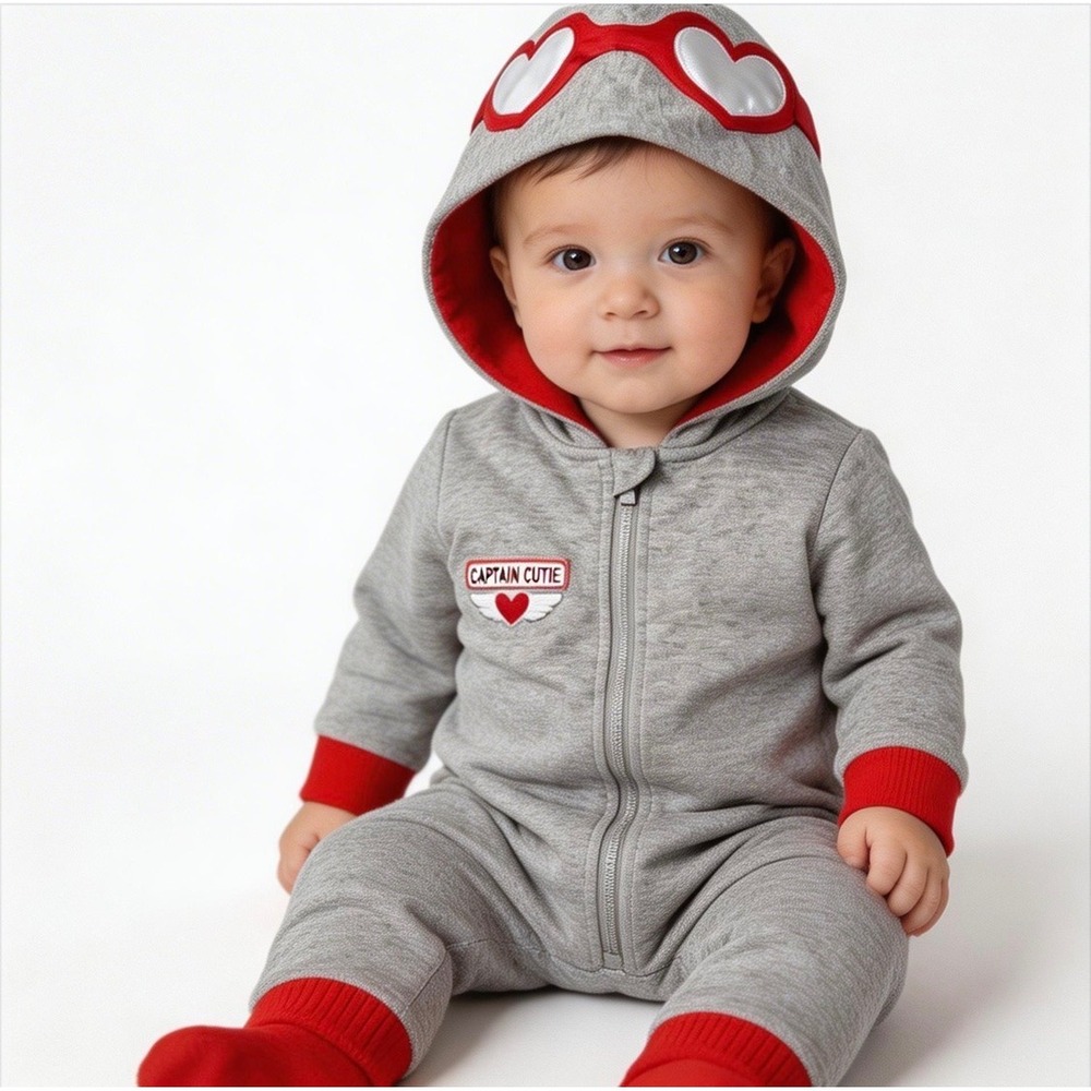 Cat & Jack Captain Cutie Hooded Romper Baby 12M Gray‎ New One Piece